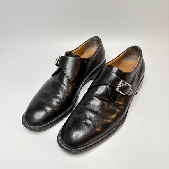 SALVATORE FERRAGAMO Classic Monk Strap Black  Leather Loafers Mens Size 10.5 - Picture 2 of 15